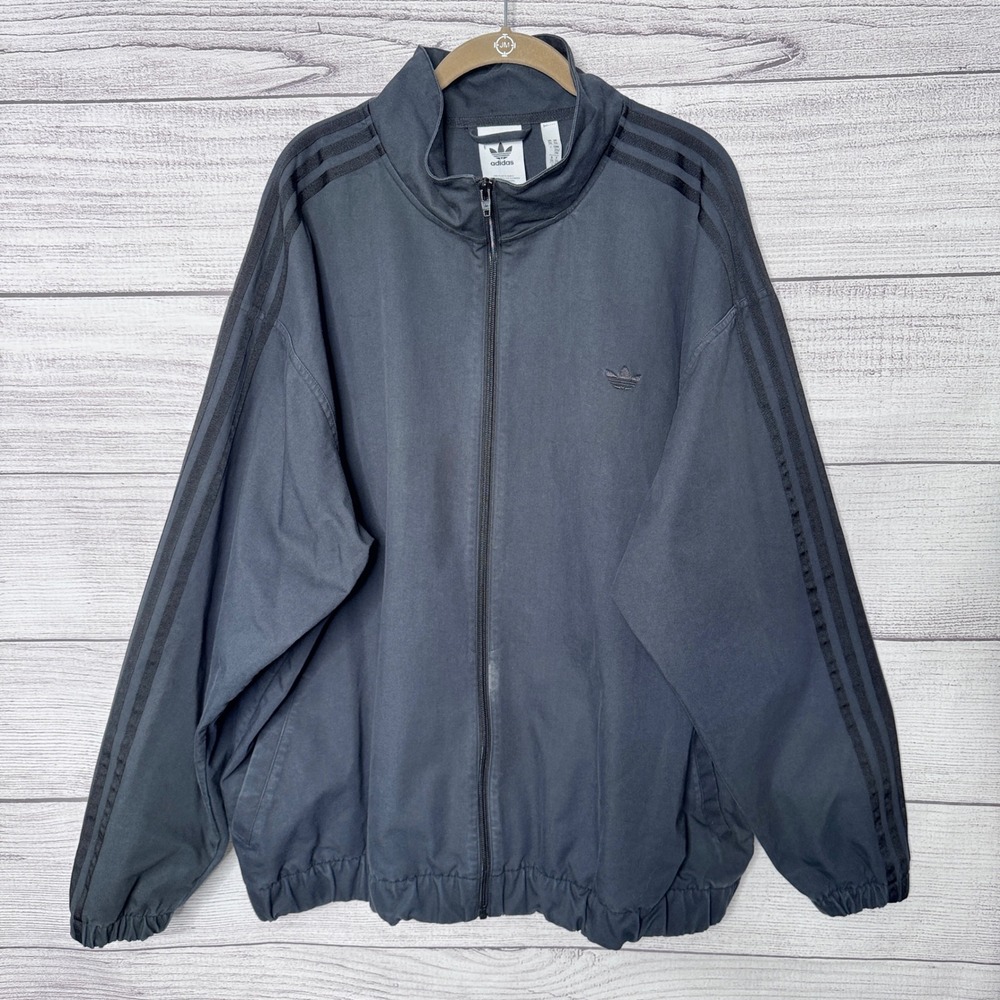 Adidas Skateboarding Mens 2XL Track Jacket Charcoal Grey Tonal 3-Stripes Zip Up